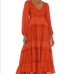 Free People Mockingbird Orange Eyelet Maxi Dress XLarge